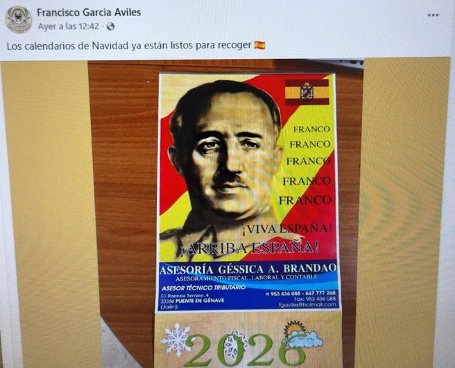 Franco protagoniza los calendarios de 2026 en el pueblo jienense de Puente de Génave